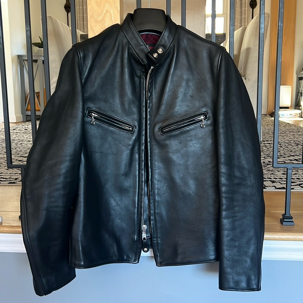Schott NYC Black Leather Racer Jacket M